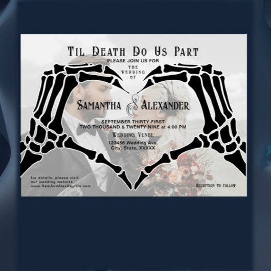 Gotische zwarte skelet handen tot de dood bruiloft vellum uitnodigingen