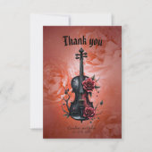 Gotische zwarte viool met rode rozen bedankkaart (Voorkant)