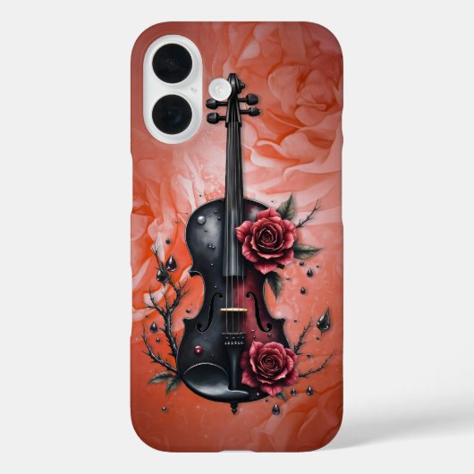 Gotische zwarte viool met rode rozen Case-Mate iPhone case (Achterkant)
