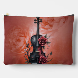 Gotische zwarte viool met rode rozen etui