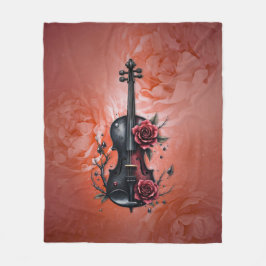 Gotische zwarte viool met rode rozen fleece deken