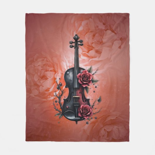 Gotische zwarte viool met rode rozen fleece deken (Voorkant)