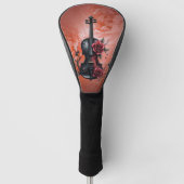 Gotische zwarte viool met rode rozen golfheadcover (Voorkant)