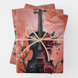 Gotische zwarte viool met rode rozen inpakpapier vel