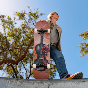 Gotische zwarte viool met rode rozen persoonlijk skateboard