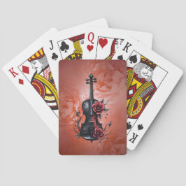 Gotische zwarte viool met rode rozen pokerkaarten