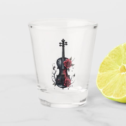 Gotische zwarte viool met rode rozen shot glas (Voorkant)