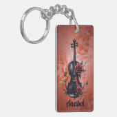Gotische zwarte viool met rode rozen sleutelhanger (Voorkant Links)