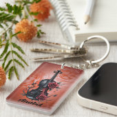 Gotische zwarte viool met rode rozen sleutelhanger (Voorkant Rechts)