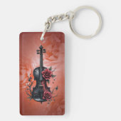 Gotische zwarte viool met rode rozen sleutelhanger (achterkant)