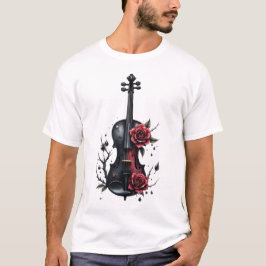 Gotische zwarte viool met rode rozen t-shirt