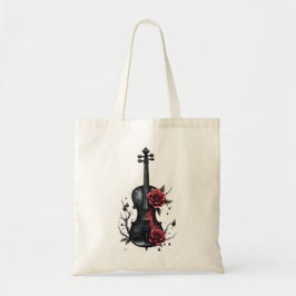 Gotische zwarte viool met rode rozen tote bag