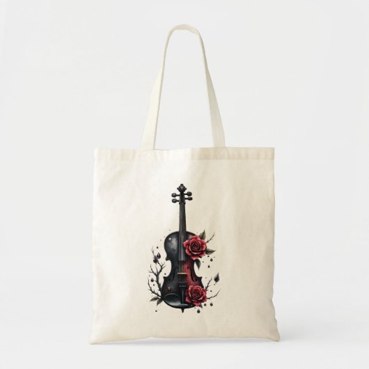 Gotische zwarte viool met rode rozen tote bag (Voorkant)