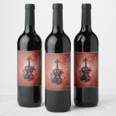 Gotische zwarte viool met rode rozen wijn etiket (Flessen)