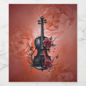 Gotische zwarte viool met rode rozen wijn etiket (Enkel label)