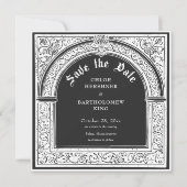 Gotische Zwarte Witte Middeleeuwse Tot de Dood Huw Save The Date (Voorkant)
