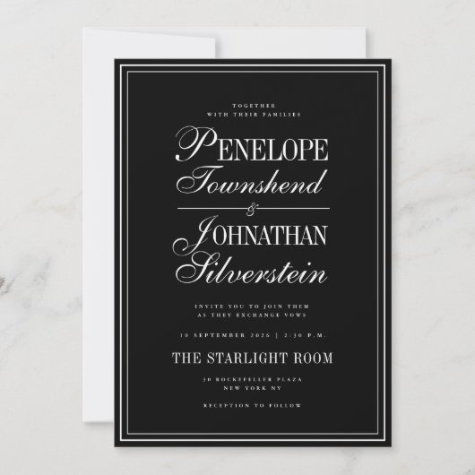 Gotische Zwarte Witte Serif Script Namen Huwelijk Kaart (Voorkant)
