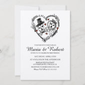 Gotische Zwarte Witte Skelet Doodle Bruiloft Kaart (Voorkant)