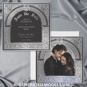 Gotische Zwarte Zilver Middeleeuwse Foto Bruiloft Save The Date