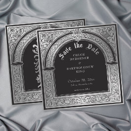 Gotische Zwarte Zilver Middeleeuwse Trouwdag Save The Date