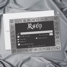 Gotische Zwarte Zilveren Middeleeuwse Bruiloft RSVP Kaartje