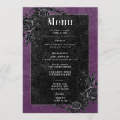 Gotische Zwarwe Raaf & Zwarte Rozen Paarse Bruilof Menu (Voorkant)