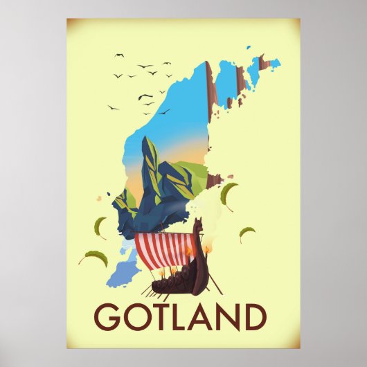 Gotland Baltic Zee Viking Travel-kaart Poster (Voorkant)