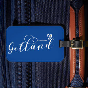 Gotland Flag Heart Script Design, Zweden Bagagelabel