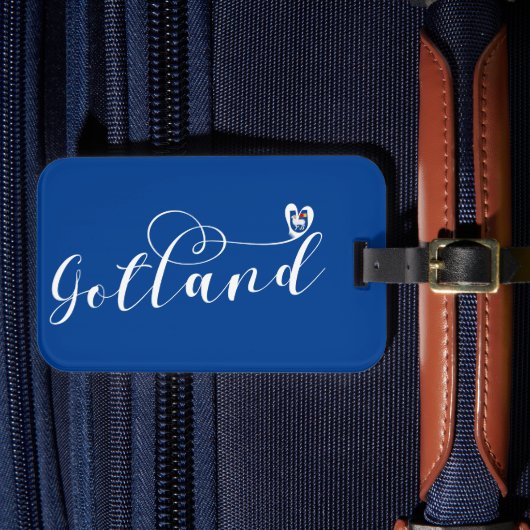 Gotland Flag Heart Script Design, Zweden Bagagelabel (Voorkant Insitu 4)