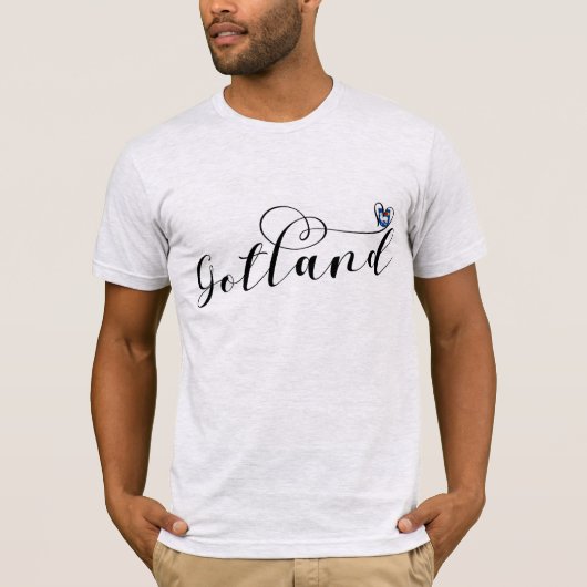 Gotland Flag Heart Script Design, Zweden T-Shirt (Voorkant)