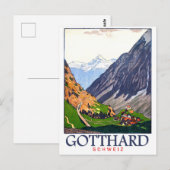 Gotthard pass, Zwitserland, dorp, vintage Briefkaart (Voorkant / Achterkant)