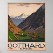 Gotthard Schweiz Vintage Reizen Poster (Voorkant)