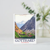 Gotthardpas, Zwitserland, dorp, vintage Briefkaart (Staand voorkant)