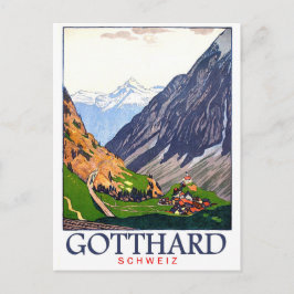 Gotthardpas, Zwitserland, dorp, vintage Briefkaart