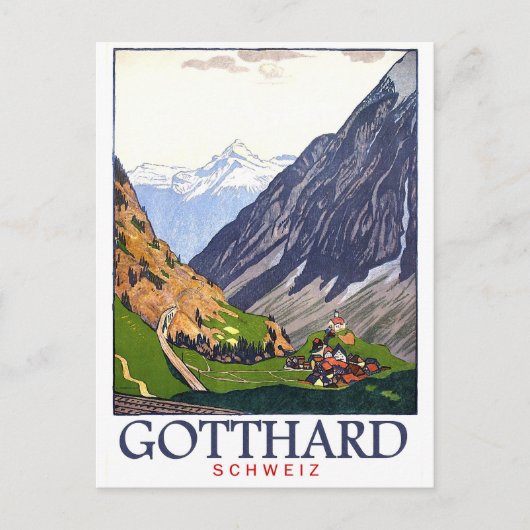 Gotthardpas, Zwitserland, dorp, vintage Briefkaart (Voorkant)