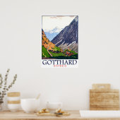 Gotthardpas, Zwitserland, dorp, vintage Poster (Keuken)