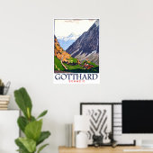 Gotthardpas, Zwitserland, dorp, vintage Poster (Thuiskantoor)