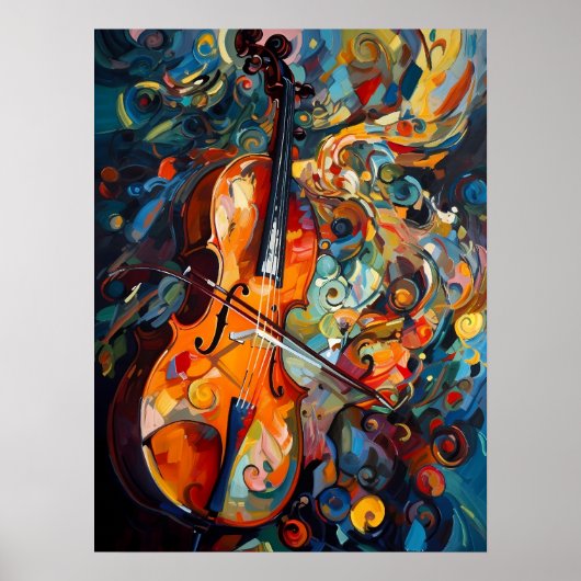 Gouache Art Colorful Cello Poster Print (Voorkant)
