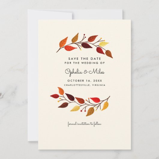 Gouache Autumn Branches Wedding Save the Date (Voorkant)