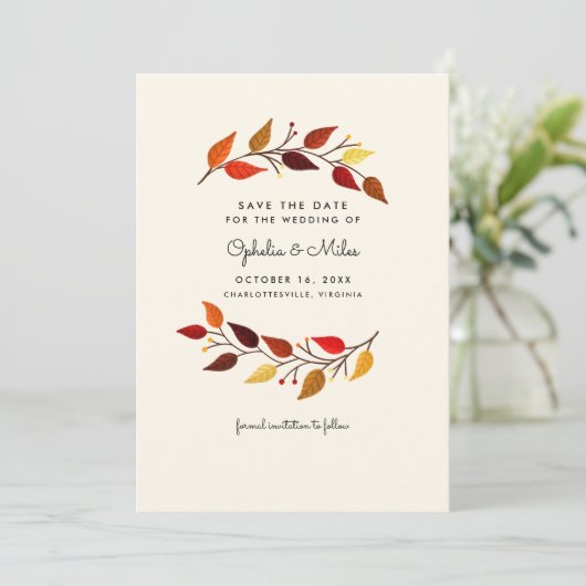 Gouache Autumn Branches Wedding Save the Date (Staand voorkant)