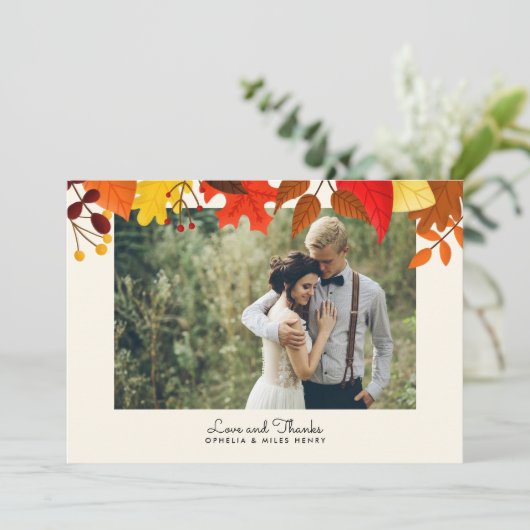 Gouache Autumn Leaves Single Photo Hartelijk dank Save The Date (Staand voorkant)