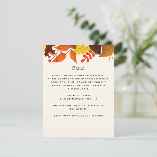 Gouache Autumn Leaves Wedding Details Informatiekaartje (Staand voorkant)