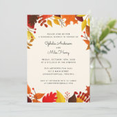 Gouache Autumn Leaves Wedding Rehearsal Dinner Kaart (Staand voorkant)