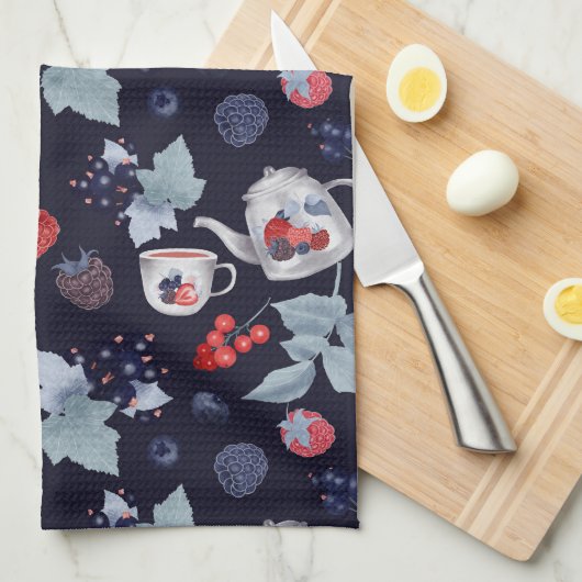 Gouache Berries Pattern Schort Theedoek (Quarter Fold)