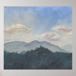 Gouache Blue Mountains: levendige Natuur scene Poster