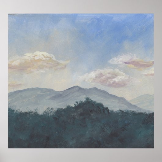 Gouache Blue Mountains: levendige Natuur scene Poster (Voorkant)