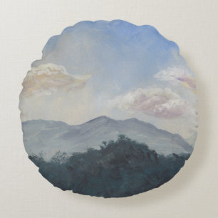 Gouache Blue Mountains: levendige Natuur scene Rond Kussen