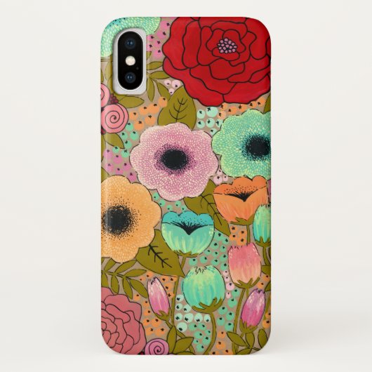 Gouache Floral Painted Garden iPhone X Hoesje (Achterkant)