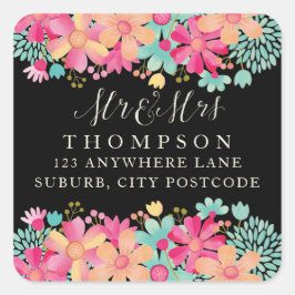 Gouache Geschilderde Floral de heer & mevrouw Addr Vierkante Sticker