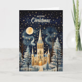  gouache gestileerde winterkerk kerst feestdagen kaart (Voorkant)
